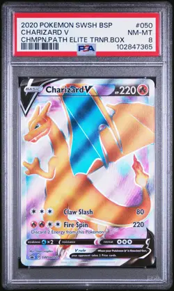2020 POKEMON SWSH BLACK STAR PROMO #050 CHARIZARD V PSA 8 - Image 1
