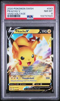 2020 POKEMON SWORD & SHIELD VIVID VOLTAGE #043 PIKACHU V PSA 8 - Image 1