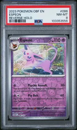 2023 POKEMON OBF EN-OBSIDIAN FLAMES REVERSE HOLO #086 ESPEON PSA 8 - Image 1