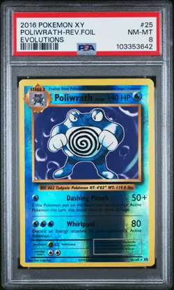 2016 POKEMON XY EVOLUTIONS #25 POLIWRATH-REVERSE FOIL PSA 8 - Image 1