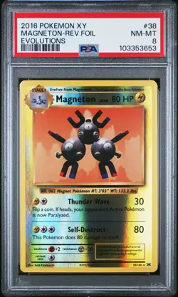 2016 POKEMON XY EVOLUTIONS #38 MAGNETON-REVERSE FOIL PSA 8 - Image 1