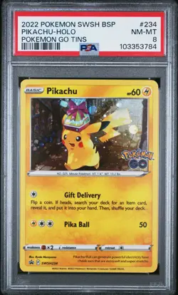 2022 POKEMON SWSH BLACK STAR PROMO POKEMON GO TINS #234 PIKACHU-HOLO PSA 8 - Image 1