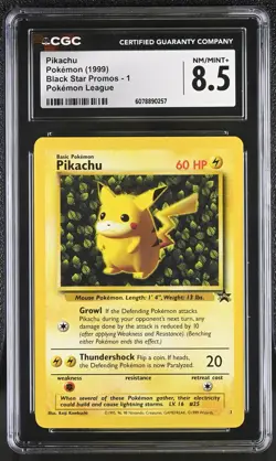 Pokemon GRADED 1999 Pikachu Pokemon League 1 Black Star Promo 8.5 CGC English - Image 1
