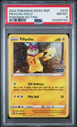 2022 POKEMON SWSH BLACK STAR PROMO POKEMON GO TINS #234 PIKACHU-HOLO PSA 8 - Image 1