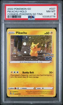 2022 POKEMON GO COSMOS-POKEMON GO TINS #027 PIKACHU-HOLO PSA 8 - Image 1