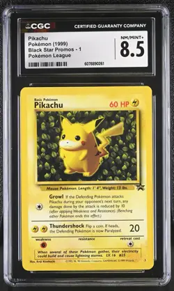 Pokemon GRADED 1999 Pikachu Pokemon League 1 Black Star Promo 8.5 CGC English - Image 1