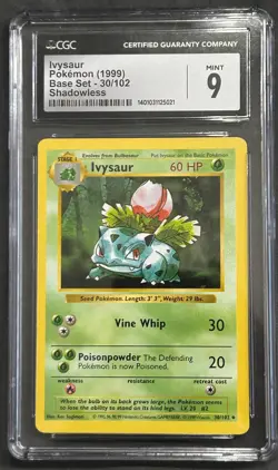 Pokemon Ivysaur 030/102 Base Set Shadowless 30/102 CGC 9 Mint - Image 1
