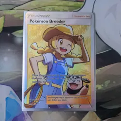 Pokemon Breeder Full Art Trainer Shining Legends Holo Card 73/73 SM LP (DENT) - Image 1