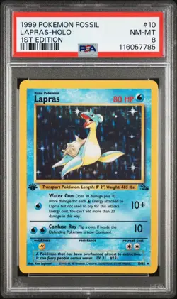 1999 POKEMON FOSSIL 1ST ED #10 LAPRAS-HOLO PSA 8 - Image 1