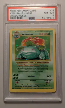 PSA 8 Venusaur Shadowless Pokemon Base Set 1999 Holo #15 Card - Image 1