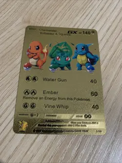 Charmander Bulbasaur Squirtle GX Pokemon Gold Foil Fan Art Card - Image 1