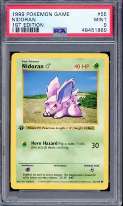 PSA 9 MINT Nidoran 1st Edition Base Set 55/102 Pokemon Card WOTC - Image 1