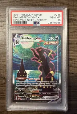 Pokemon 2021 Umbreon VMAX 215/203 Alt Art Evolving Skies PSA 10 Moonbreon - Image 1
