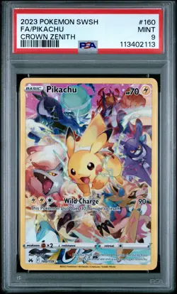 2023 POKEMON SWORD & SHIELD CROWN ZENITH #160 FULL ART/PIKACHU PSA 9 - Image 1