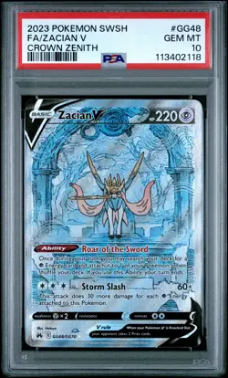 2023 POKEMON SWORD & SHIELD CROWN ZENITH #GG48 FULL ART/ZACIAN V PSA 10 - Image 1