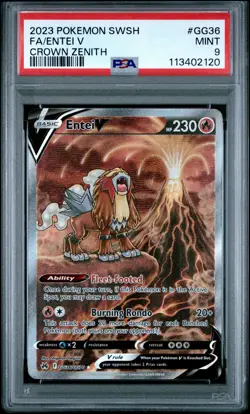 2023 POKEMON SWORD & SHIELD CROWN ZENITH #GG36 FULL ART/ENTEI V PSA 9 - Image 1