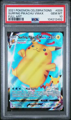 2021 POKEMON CELEBRATIONS #009 FULL ART/SURFING PIKACHU VMAX PSA 10 - Image 1