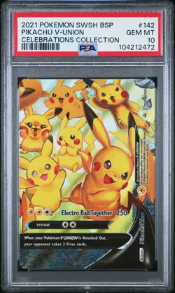 2021 POKEMON SWSH BLACK STAR PROMO CELEBRATIONS COLL #142 PIKACHU V-UNION PSA 10 - Image 1