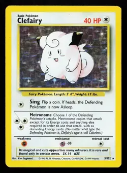Clefairy 5/102 Holo Rare Base Set Pokemon Card - Image 1