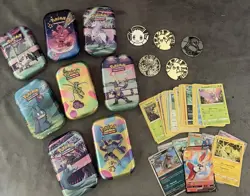 1x Pokemon TCG Mini Tin Lot Of 50+ Cards w/ Coin & 1 Full Art Card No Dupes READ - Image 2