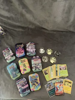 1x Pokemon TCG Mini Tin Lot Of 50+ Cards w/ Coin & 1 Full Art Card No Dupes READ - Image 3