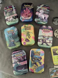 1x Pokemon TCG Mini Tin Lot Of 50+ Cards w/ Coin & 1 Full Art Card No Dupes READ - Image 4