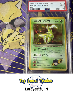 1998 Pokemon Japanese Gym Heroes Rocket's Scyther Holo #123 PSA 9 MINT 🎇SWIRL🎇 - Image 1