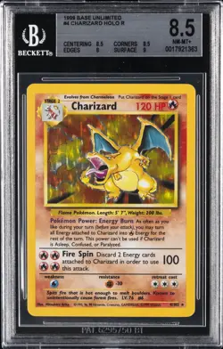 1999 POKEMON BASE SET UNLIMITED #4 CHARIZARD HOLO BGS 8.5 - Image 1