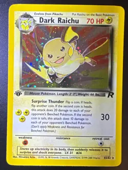 Pokemon- Team Rocket 83/82 SECRET RARE - 1st EDITION DARK RAICHU HOLO- NM - Image 1