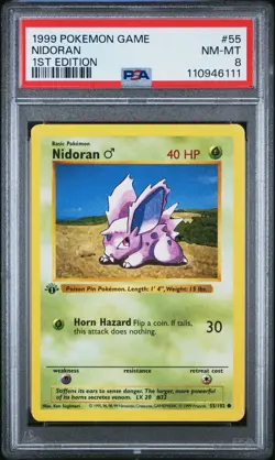 1999 POKEMON BASE SET 1ST EDITION #55 NIDORAN PSA 8 - Image 1