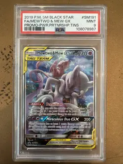 2019 Pokemon Mewtwo & Mew Tag Team Promo Tin Black Star #SM191 PSA 9 MINT - Image 1