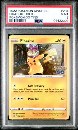 2022 POKEMON SWSH BLACK STAR PROMO POKEMON GO TINS #234 PIKACHU-HOLO PSA 9 - Image 1