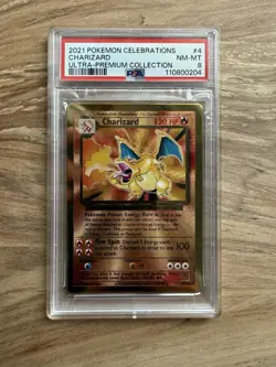 2021 Pokemon Celebrations Charizard (Metal Card) 004/102 PSA 8 - Image 1