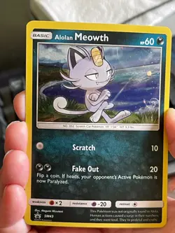 POKEMON ALOLAN MEOWTH PROMO BLACK STAR SM43 COSMOS HOLO HD WITH SWIRL NM CARD @@ - Image 2