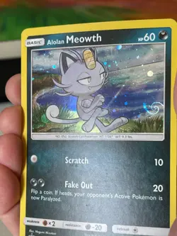 POKEMON ALOLAN MEOWTH PROMO BLACK STAR SM43 COSMOS HOLO HD WITH SWIRL NM CARD @@ - Image 3