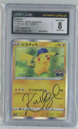 2022 Pokemon GO S10b Pikachu Auto CGC 8 Auto 8 Holo Japanese Pokemon Card #28 - Image 1