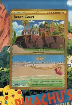 Pokemon TCG Beach Court Trainer 263/182 Gold Secret Rare Paradox Rift NM/M - Image 1
