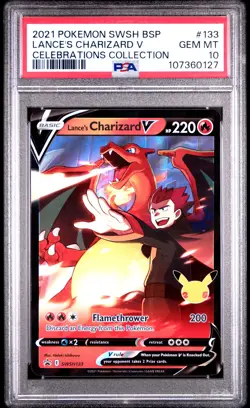 2021 POKEMON SWSH BLACK STAR PROMO CELEBRATIONS COLL LANCE'S CHARIZARD V PSA 10 - Image 1