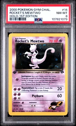 2000 POKEMON GYM CHALLENGE HOLO-1ST ED #14 ROCKET'S MEWTWO PSA 8 - Image 1