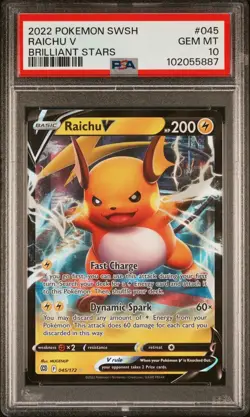 2022 Pokemon Brilliant Stars # 045 Raichu V PSA 10 Card! GEM MINT! Free Shipping - Image 1
