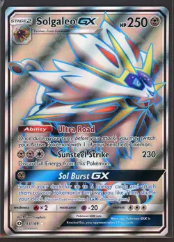 Solgaleo GX 2017 Sun Moon Full Art Ultra Rare Pokemon Card 143/149 (MP) - Image 1