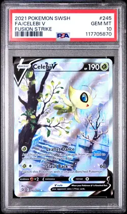 2021 POKEMON SWORD & SHIELD FUSION STRIKE #245 FULL ART/CELEBI V PSA 10 - Image 1