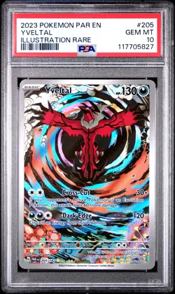 2023 POKEMON PAR EN-PARADOX RIFT ILLUSTRATION RARE #205 YVELTAL PSA 10 - Image 1