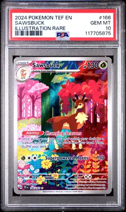 2024 POKEMON TEF EN-TEMPORAL FORCES ILLUSTRATION RARE #166 SAWSBUCK PSA 10 - Image 1