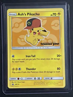 Ash's Pikachu SM110 Black Star Promo Movie Exclusive NM Pokemon Card English - Image 1