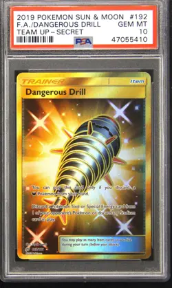 2019 POKEMON SUN & MOON TEAM UP SECRET #192 FULL ART/DANGEROUS DRILL PSA 10 - Image 1