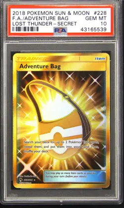 2018 POKEMON SUN & MOON LOST THUNDER SECRET #228 FULL ART/ADVENTURE BAG PSA 10 - Image 1