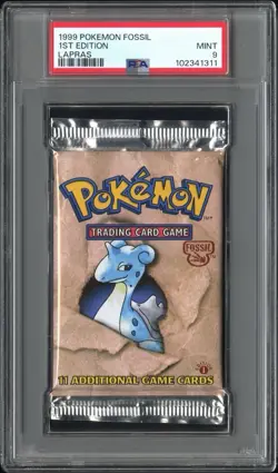 1999 Pokemon 1st Edition Fossil Lapras PSA 9 Foil Booster Pack MINT Free Ship! - Image 1