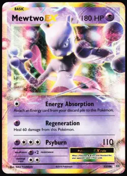 ULTRA RARE Mewtwo EX 52/108 XY Evolutions Set Pokemon Holo Foil Holographic - NM - Image 1