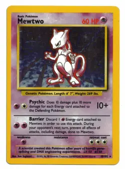 Pokemon Card: Mewtwo HOLO 10/102 Base Set Vintage Rare! GD - Image 1